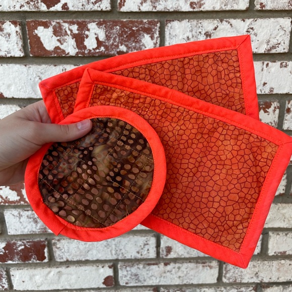 🦞3/$30🦞 Handmade | Halloween Fall Pumpkin Embroidered Pot Holders Hot Pads | 3pc - Picture 3 of 9